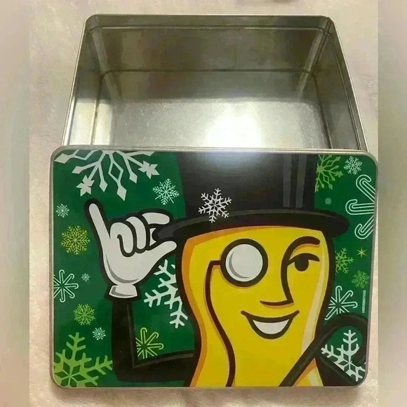 Mr Peanut Planters Nuts Decorative Christmas Tin. 9” w x 6 3/4” l - Picture 7 of 7